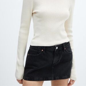Mango Black Denim Mini Skirt